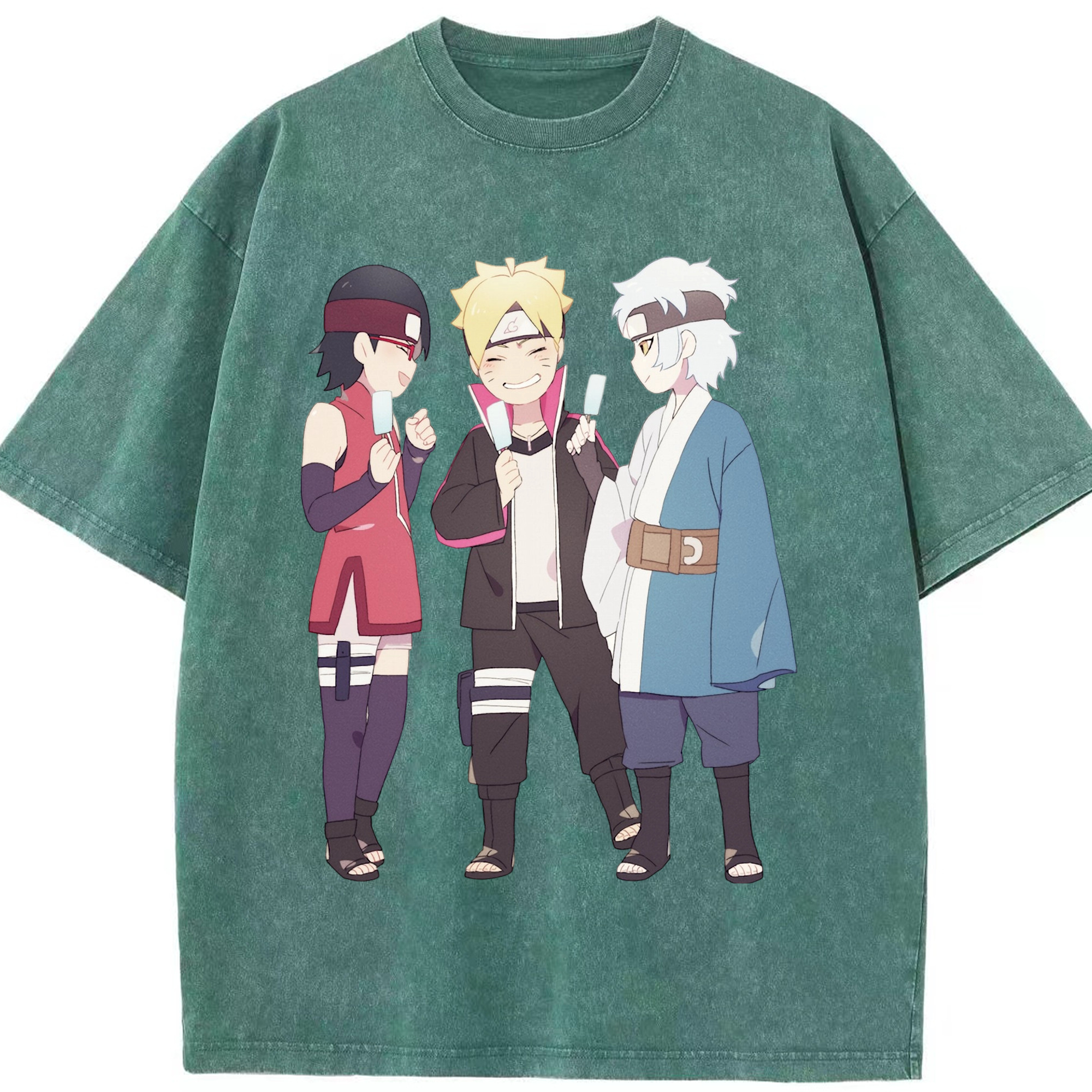 （画像用） NARUTO -ナルト- うちは サラダ Uchiha Sarada 綿100% ヴィンテージ風 半袖Tシャツ（フロントプリント）